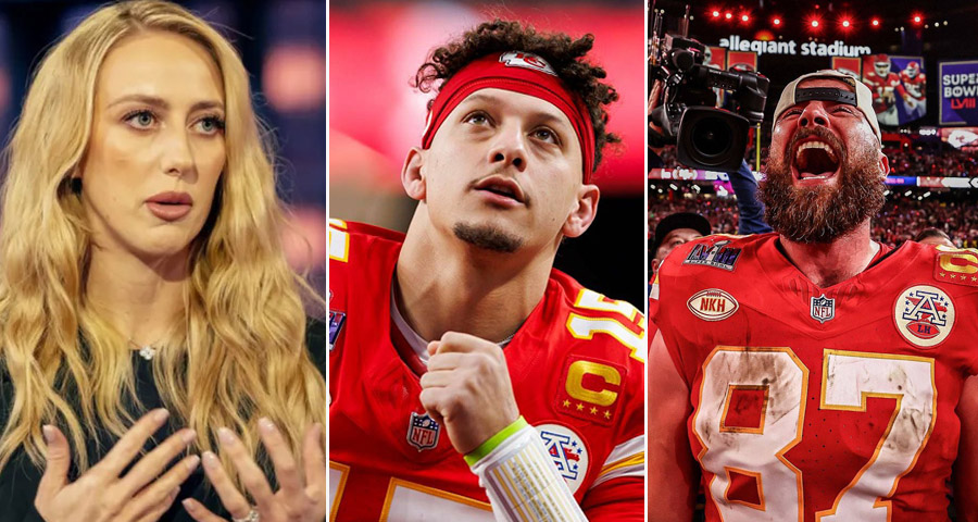 Brittany and Patrick Mahomes and Travis Kelce