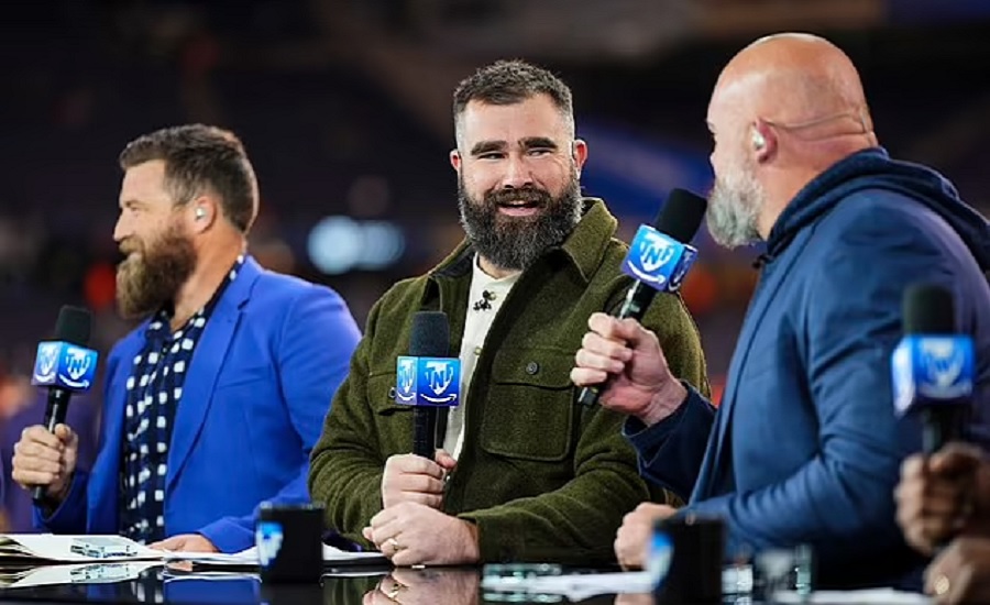 Jason Kelce with a Reporter