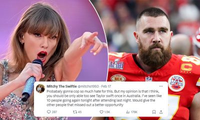 Taylor Swift Pointing and Travis Kelce looking - Fan comment causing Heated Debate