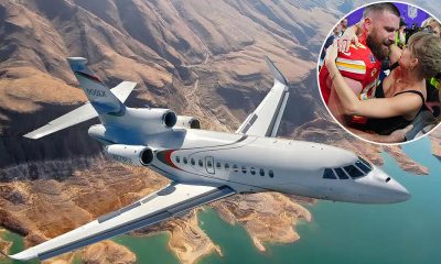 Travis Kelce and Taylor Swift with her Jet