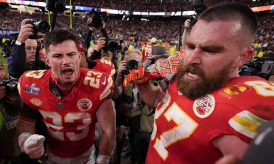 Travis Kelce and other teammate shouting