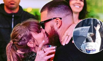 Travis Kelce giving Taylor Swift a Sweet Kiss
