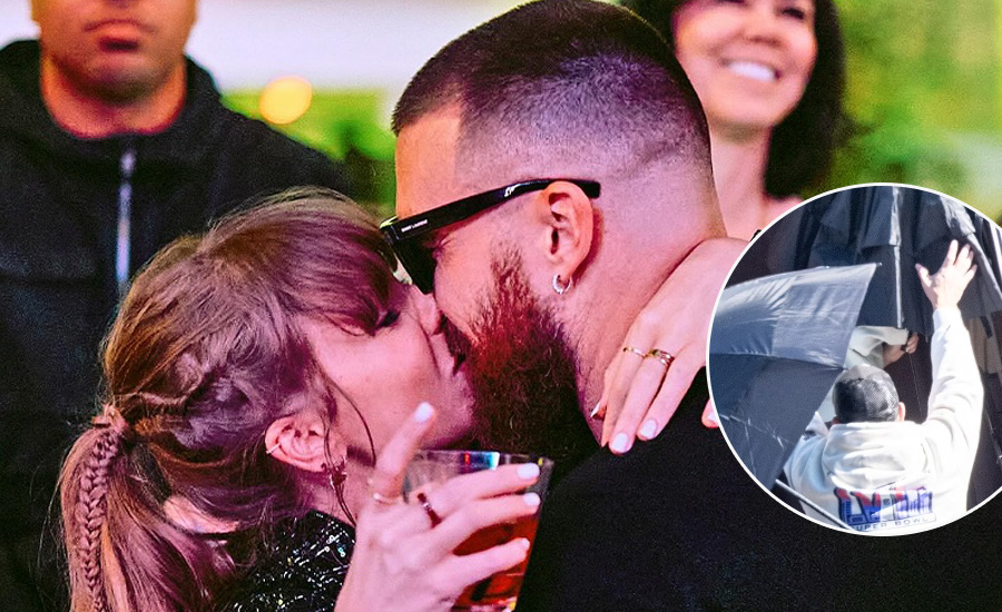 Travis Kelce giving Taylor Swift a Sweet Kiss