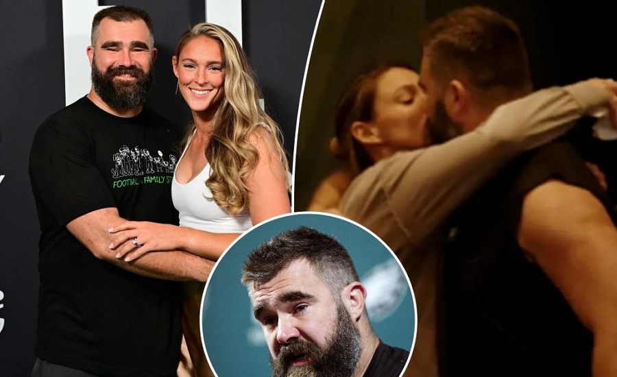 Jason Kelce kisses wife wife Kylie after teary NFL retirement speech