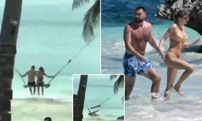 Taylor Swift and Travis Kelce enjoy a swing ride on vacation in the Bahamas