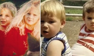 Taylor Swift and brother as kids and Travis Kelce and brother Jason as kids