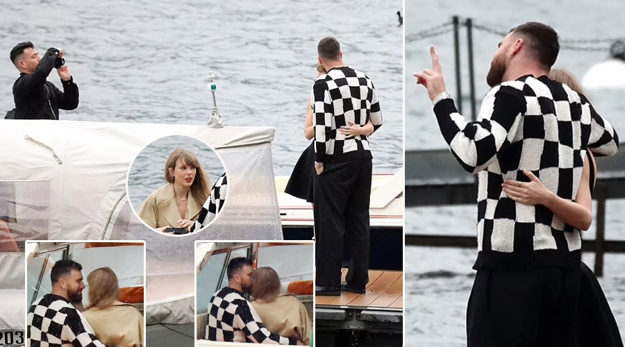 Taylor Swift and Travis Kelce Share a Kiss on Romantic Boat Ride in Lake Como During Eras Tour Break — See Photos!