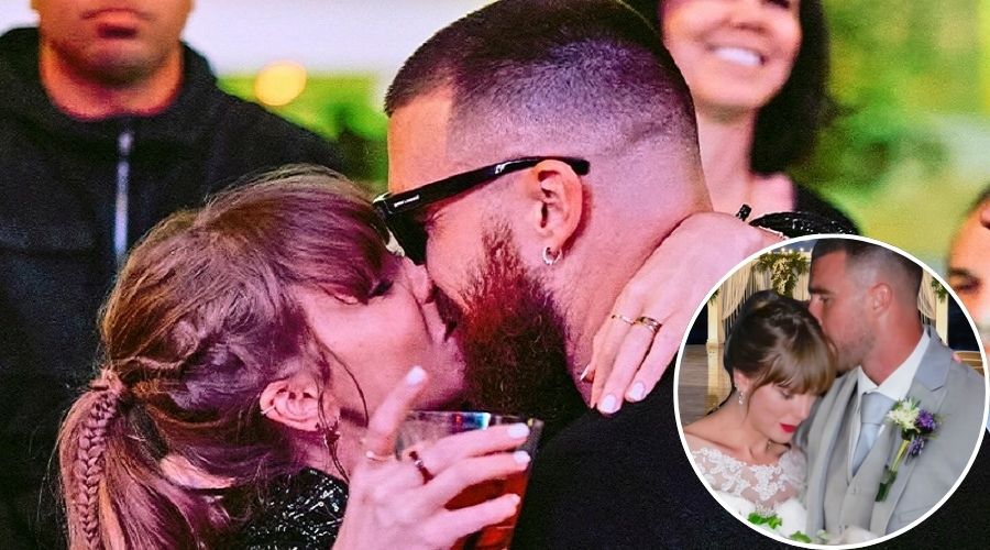 Travis Kelce and Taylor Swift Kissing