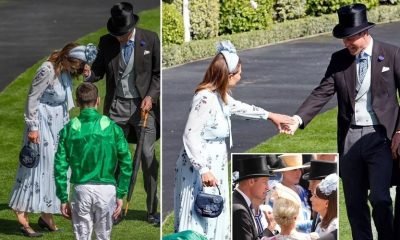 Carole Middleton grabs hold of son-in-law Prince William's hand as she gets her heel stuck in the grass