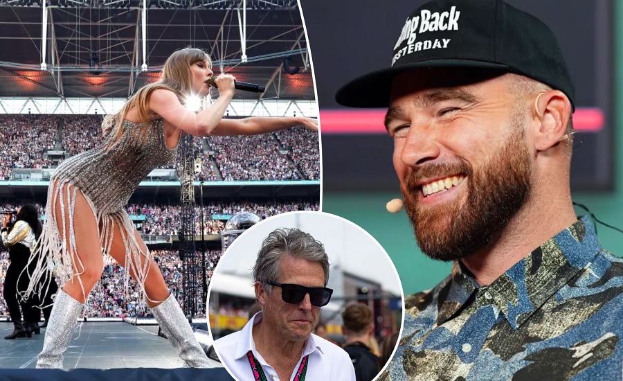 Hugh Grant and Travis Kelce and Taylor Swift