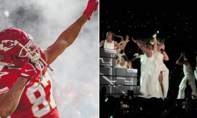 Travis Kelce and Taylor Swift Archer Pose