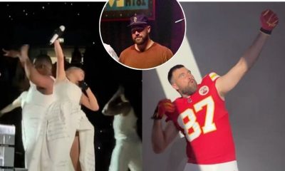 Travis Kelce and Taylor Swift doing the Archer move