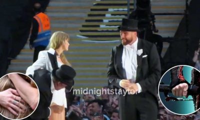 Travis Kelce on the stage with Taylor Swift
