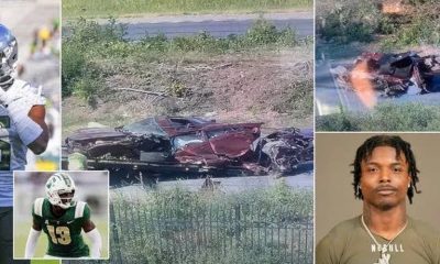 NFL star Khyree Jackson's wrecked car is pictured for the first time after Minnesota Vikings player was killed in crash in Maryland