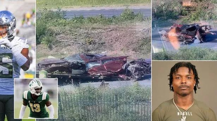 NFL star Khyree Jackson's wrecked car is pictured for the first time after Minnesota Vikings player was killed in crash in Maryland