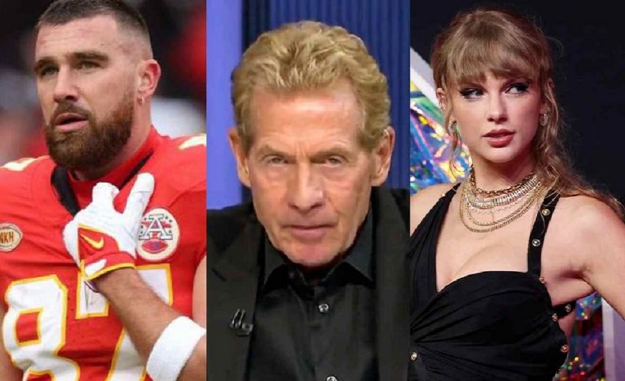 Skip Bayless and Travis Kelce and Taylor Swift