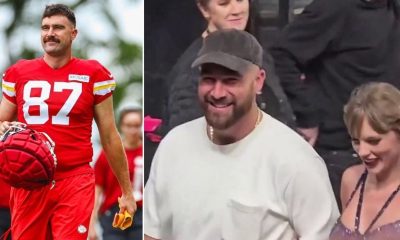 Travis Kelce with the new mustache and Taylor Swift