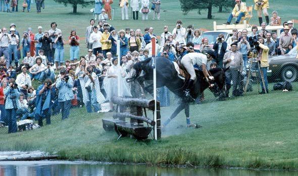 Princess Anne falling from a horse